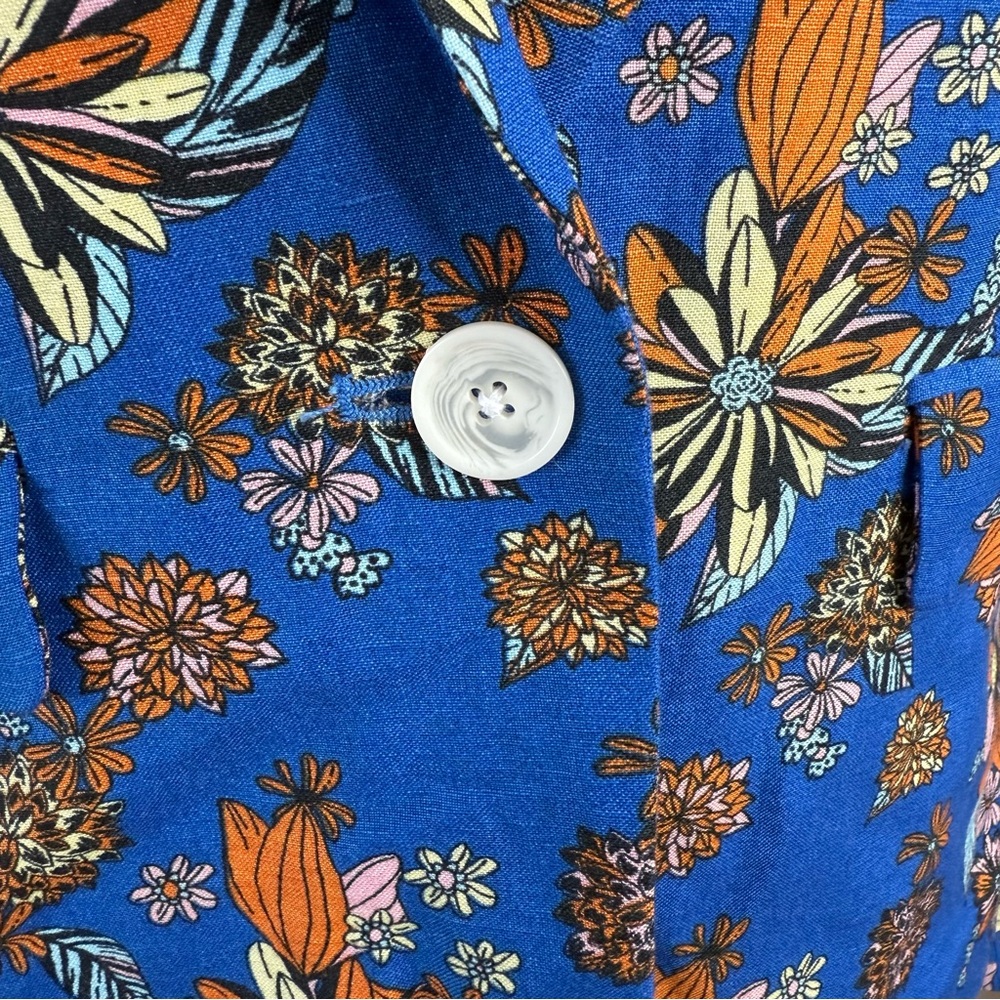 Modcloth Linen Floral Blue Blazer Size Small Botanical Long Sleeve - Picture 5 of 6
